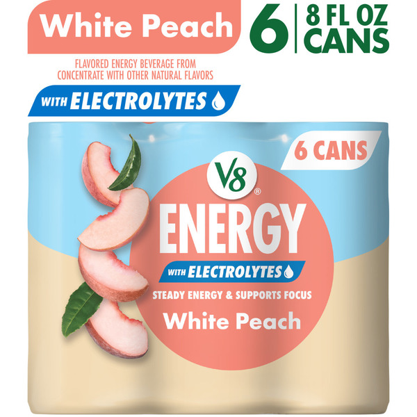 V8 Energy White Peach with Electrolytes Beverage Same-Day Pickup