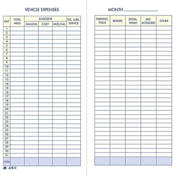 Adams AFR11 3-1/4" x 6-1/4" Vehicle Mileage & Expense Record Book