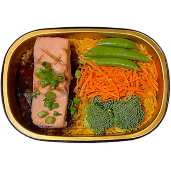 Taylor Farms Ginger Teriyaki Salmon With Brown Rice Brown Rice And Salmon With Ginger Teriyaki Sauce Broccoli Snap Peas Carrots And Green Onions