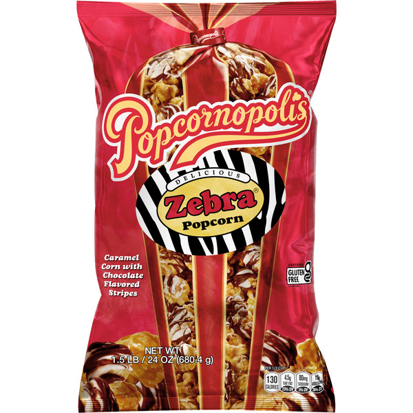 Popcornopolis Zebra 24 oz Bag, Caramel with Chocolatey Stripes