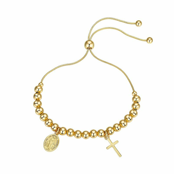 Gratitude & Grace Virgin Mary & Cross Beaded Bolo Bracelet, Women's, Gold Tone