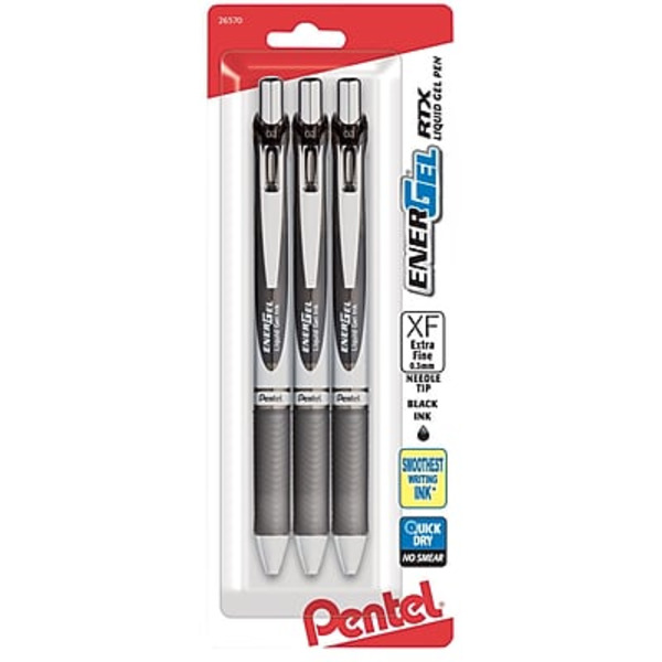 Pentel BLN73BP3A 0.33mm Black EnerGel RTX Liquid Gel Pen