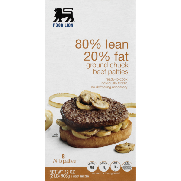 Food Lion 80 Lean Ground Beef Patties (0.25 lb) Instacart
