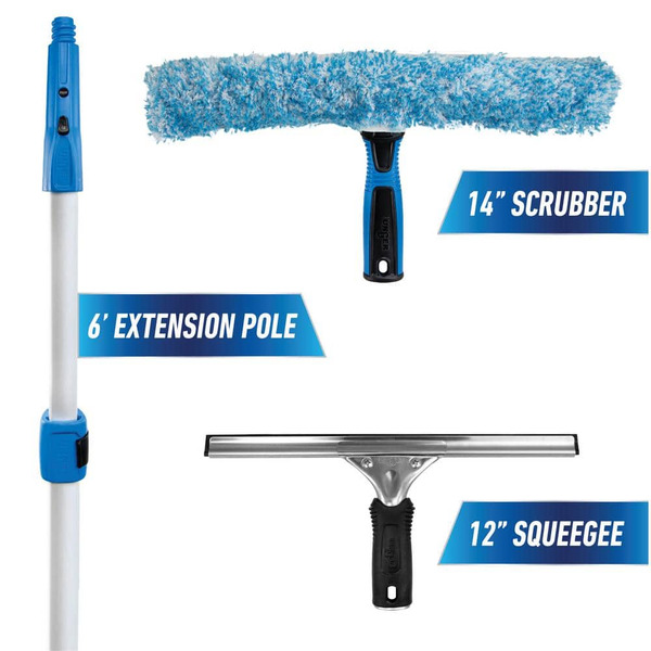 Unger Total Pro Kit With 14 In. Scrubber, 12 In. Squeegee And 6 Ft. Telescoping Connect And Clean Pole