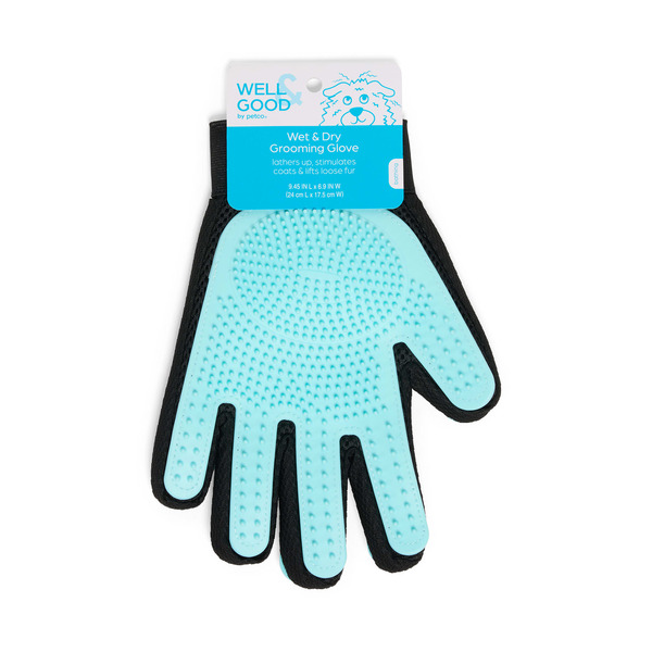 Well & Good Wet & Dry Grooming Glove, 9.45 x 6.9 in - Blue