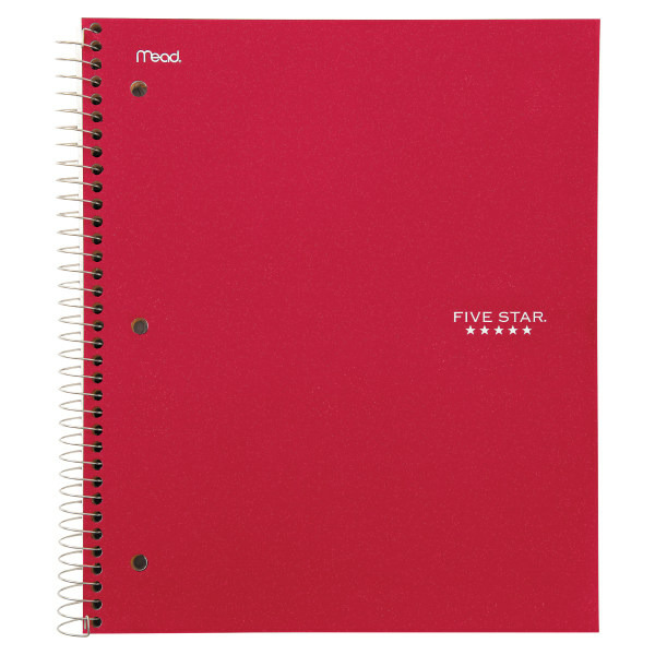 Five Star Red 3-Subject College Ruled Spiral Bound Notebook