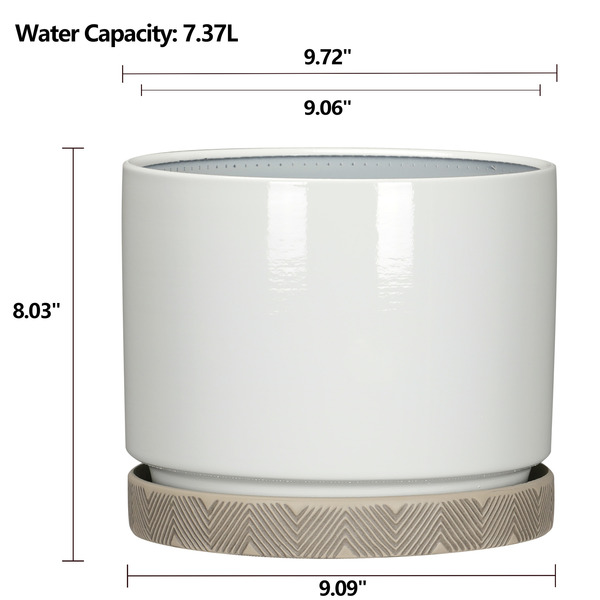 allen + roth 9.06-in W x 9.06-in L x 8.03-in H White Plastic Round Indoor Self Watering Planter