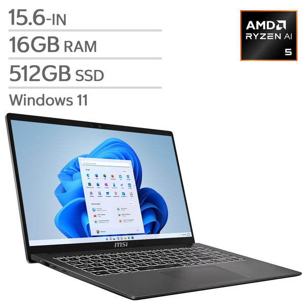 MSI Modern A15 AI+ Copilot+ PC 15.6-In Laptop - AMD Ryzen AI 5 330, 16 GB RAM, 512 GB SSD