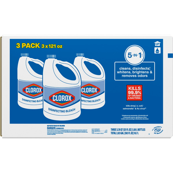 Clorox Disinfecting Bleach, Regular - 121 Ounce Bottles - Pack of 3