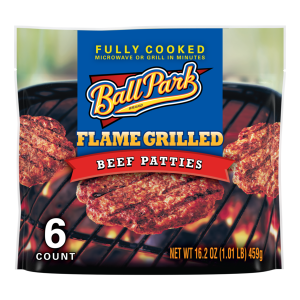 Ball Park Fully-Cooked Flame Grilled Original Beef Patties, Frozen