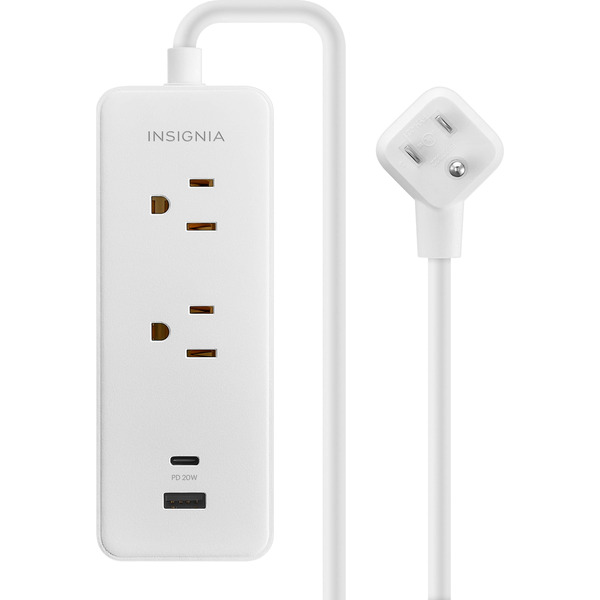 Insignia 2 Outlet Power Strip With USB-C & USB Ports - White