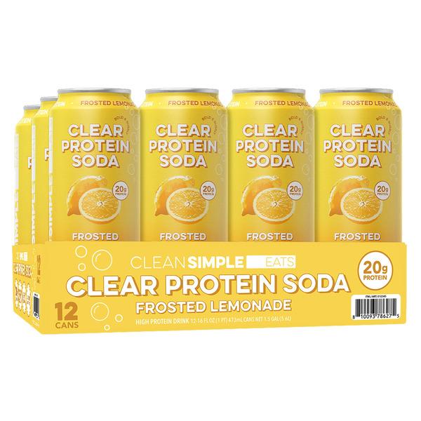 Clean Simple Eats 20g Clear Protein Soda, Frosted Lemonade, 16 fl oz, 12-pack