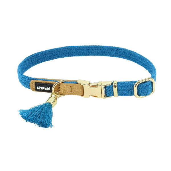 Li'l Pals Woven Pet Collar With Tassel, Petite X - Blue