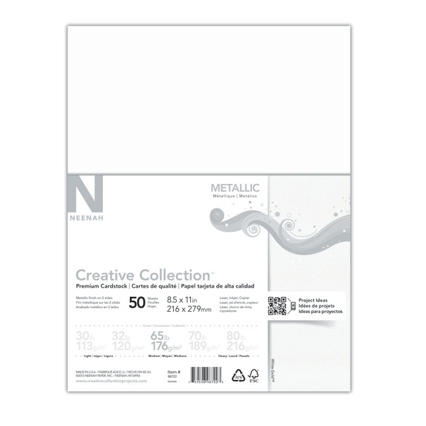 Neenah Paper Letter Size Metallic Specialty Card Stock - White & Gold - 8 1/2" x 11"
