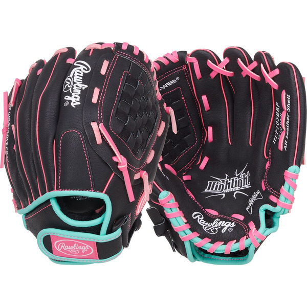 Rawlings Girls' Left Hand Throw Highlight Series Fastpitch Gloves - Black & Pink