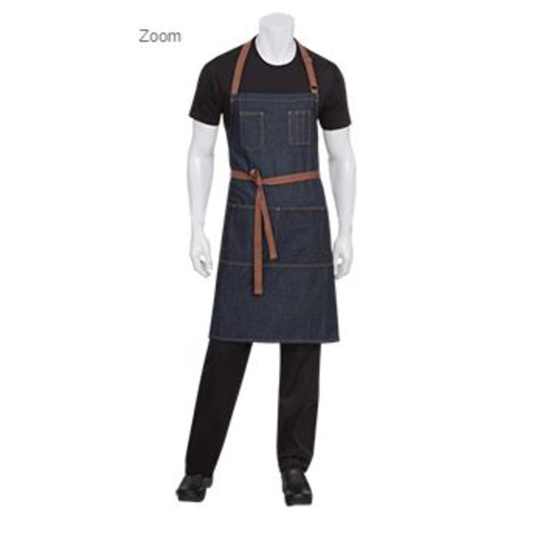Memphis Bib Apron, 34"L x 30"W, indigo blue