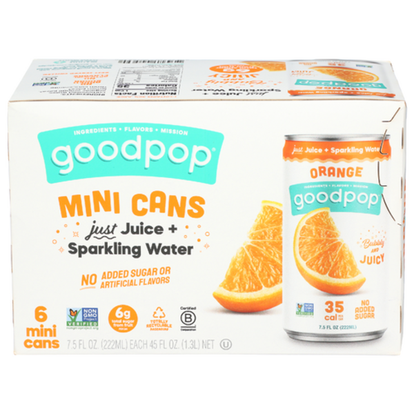 GoodPop Orange Kids Juice Sparkling Water, No Added Sugar Mini