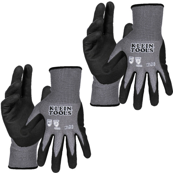 Klein Tools Knit Dipped Gloves, Cut Level A2, Touchscreen, X-Large, 2-Pair
