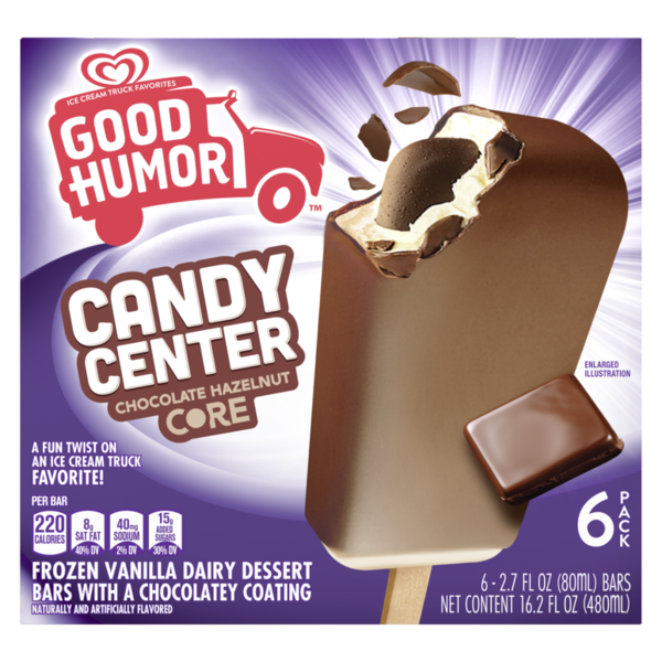Good Humor Frozen Vanilla Dairy Dessert Bar Chocolatey Coating Candy Center Hazelnut Core