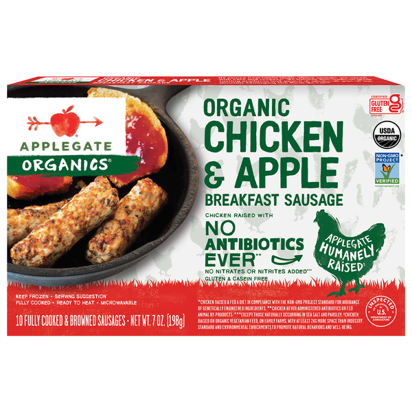 Applegate Organic Chicken & Apple Breakfast Sausage (Frozen) Same