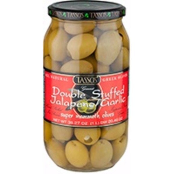 Tassos Olives, Super Mammoth, Double Stuffed Jalapeno Garlic Same