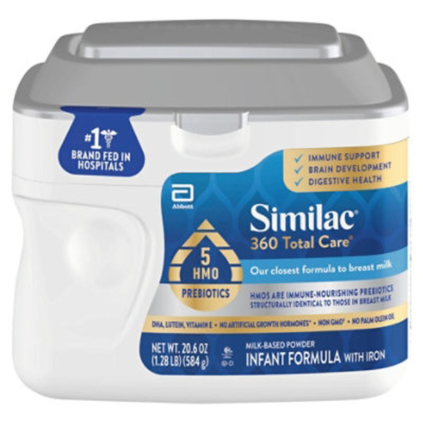 Similac 360 Total Care Infant Formula Powder, Has 5 HMO Prebiotics, 20.6-oz Tub