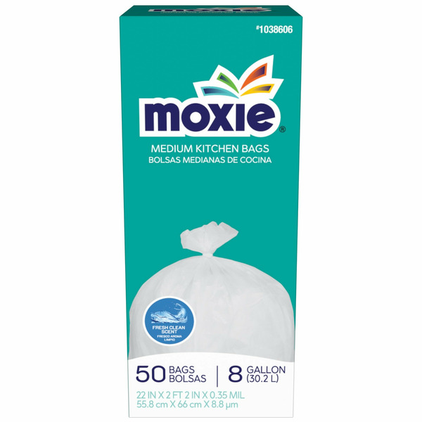 MOXIE 8-Gallon Fresh Clean Scent White Indoor Plastic Wastebasket Flap Tie Trash Bag 50 -Count