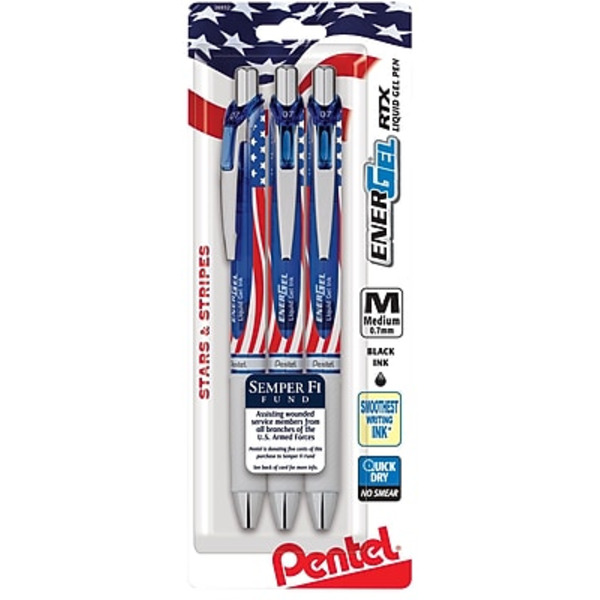 Pentel BL77USABP3A 0.7mm Black Stars & Stripes Edition EnerGel RTX Pens