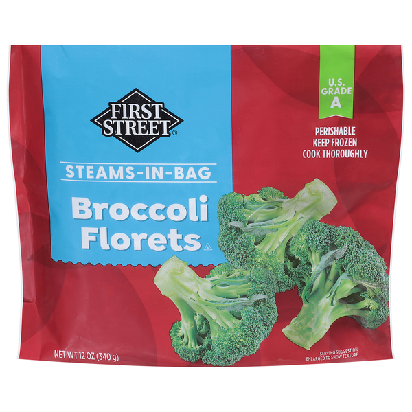 First Street Broccoli Florets, Steams-in-Bag