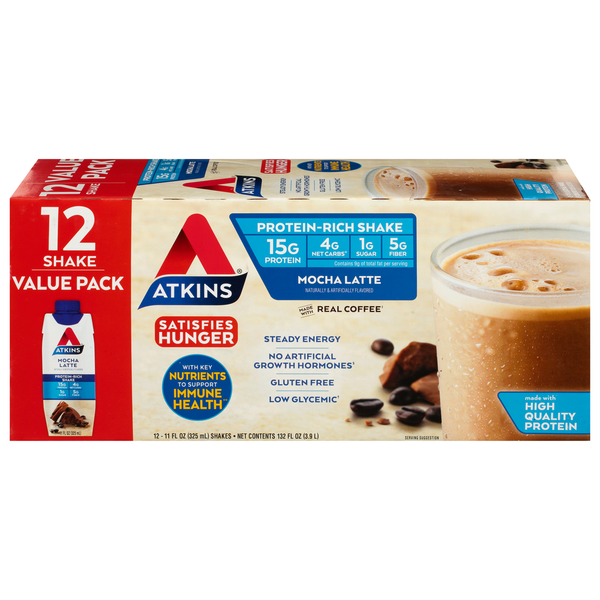 Atkins Protein-Rich Shake, Mocha Latte, Value Pack
