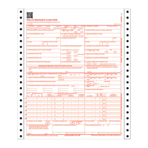 Adams CMS 1500 2 Part Continuous Health Insurance Claim Forms