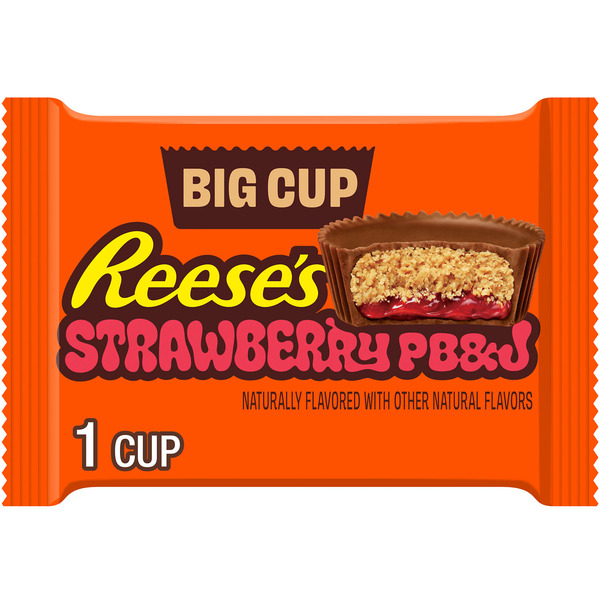 Reese's Big Cup PB&J Strawberry Milk Chocolate Peanut Butter Cup, Candy Pack, 1.4 oz