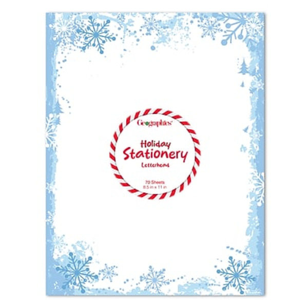 GE ographics Blue Snowfall Holiday Stationery Letterhead, 8.5 x 11 in