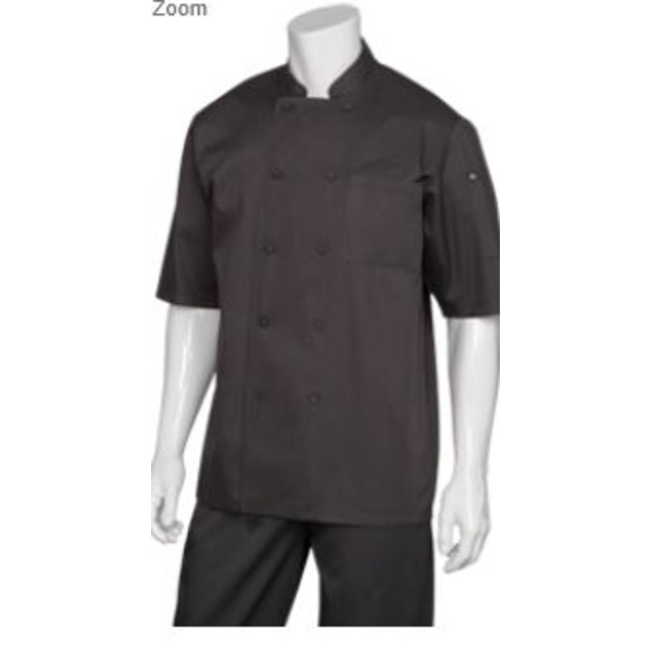 Chef Works - Montreal Chef Coat, double-breasted, short sleeves, 65/35 poly/cotton, black, medium