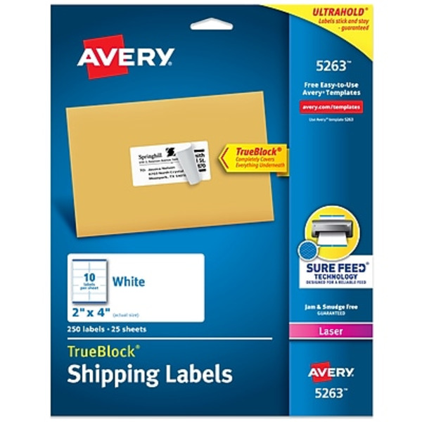 Avery 2" x 4" White Laser Printer Address Labels