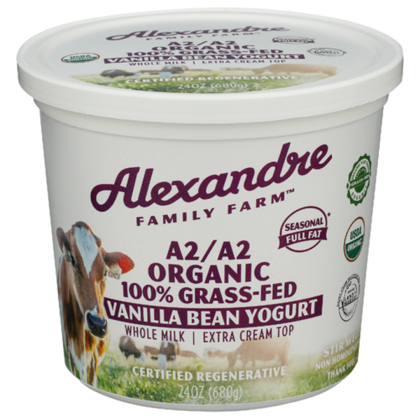 Alexandre Family Farms Organic Vanilla Bean 100% Grass-Fed A2/A2 Extra Cream Top Whole Milk Yogurt
