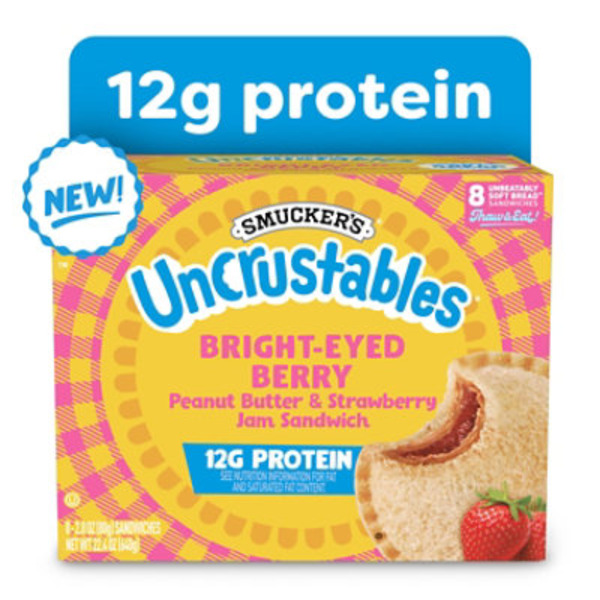 Smucker's Uncrustables Bright-Eyed Berry Morning Protein Snacks, Peanut Butter & Strawberry Jam Sandwiches on Wheat Bread