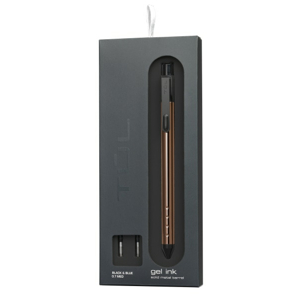TUL 0.7 mm Medium Point Fine Writing Solid Metal Barrel Retractable Gel Pen With 2 Refills - Rose Gold Barrel, Black & Blue Ink