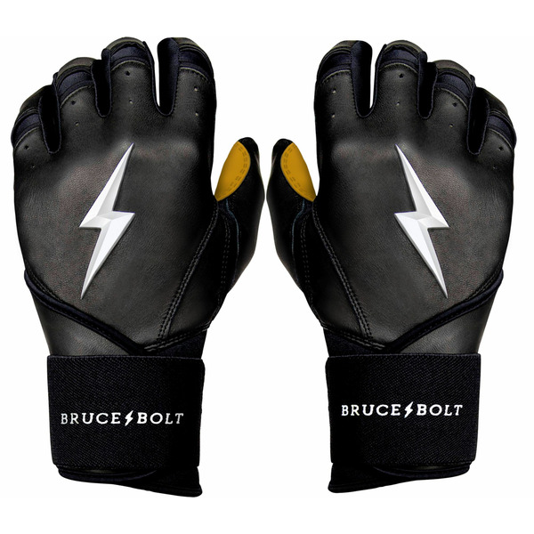 BRUCE BOLT Youth Long Cuff Gold Palm Batting Gloves - Black