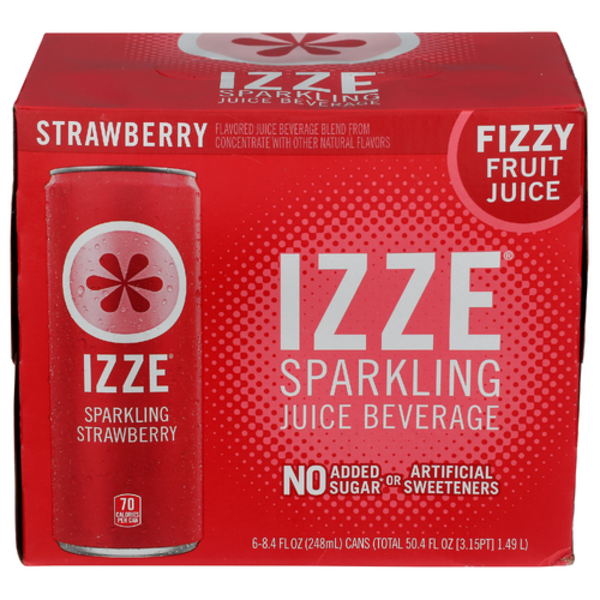 IZZE Sparkling Juice Beverage Blend, Strawberry, No Sugar Added, 6
