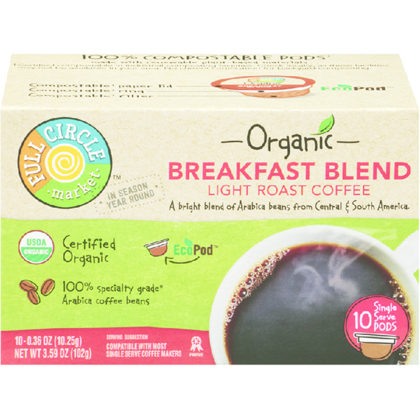 Full Circle Coffee, Light Roast, Breakfast Blend, Single Serve Pods ...