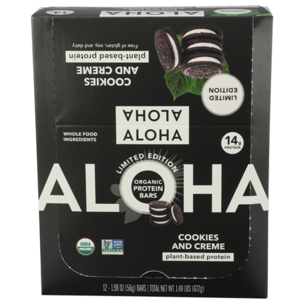 Aloha Organic Cookies And Cream Plant-Based Protein Bar 12 Pack Case