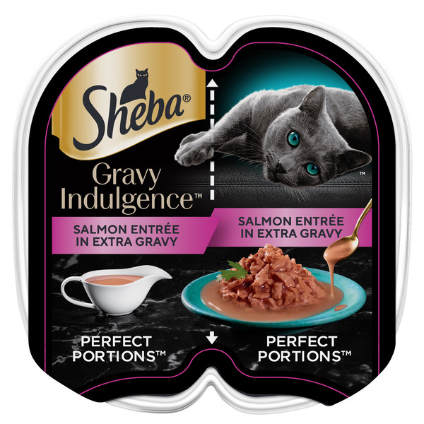 SHEBA PERFECT PORTIONS Gravy Indulgence Cat Food Salmon Entree in Extra Gravy, 2.6 oz. Twin-Pack Trays, 12 Count