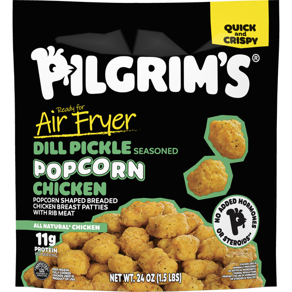 Pilgrim's Pride Brand Fully Cooked Dill Pickle Seasoned Popcorn Chicken Popcorn Shaped
Breaded Chicken Breast Patties With Rib Meat