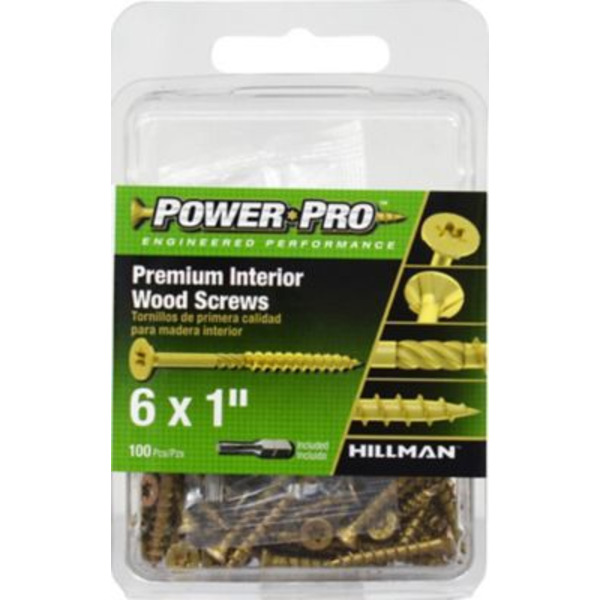 Hillman #6 x 1 in. Power Pro Premium Interior Wood Screws, 100-Pack