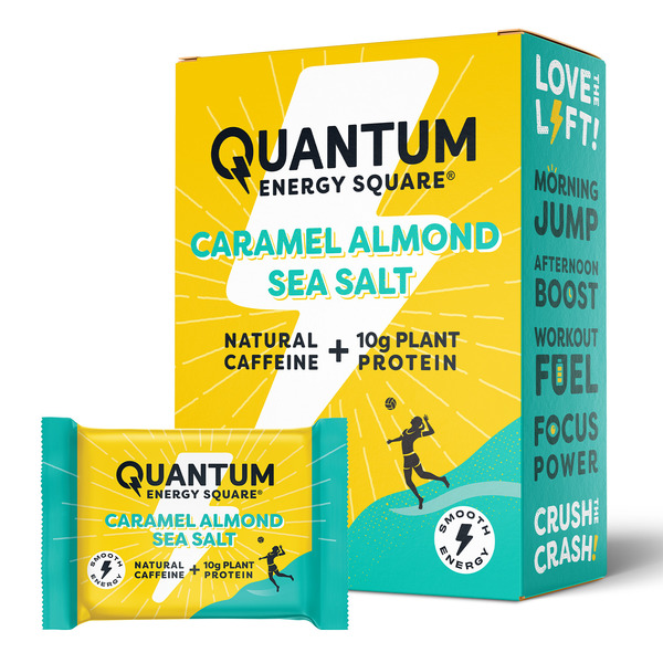 Quantum Energy Square Caramel Almond Sea Salt Energy Bar with Caffeine & 10g Protein