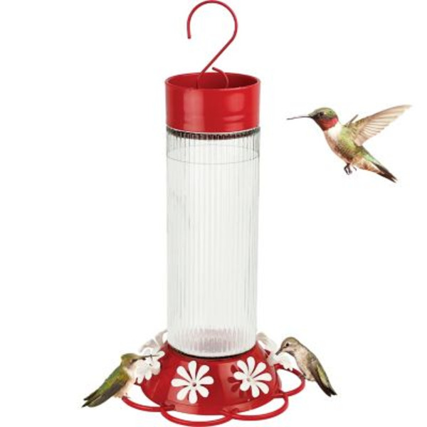 Nature's Way Ribbed Rose Glass Gravity Hummingbird Feeder 28 oz., Red