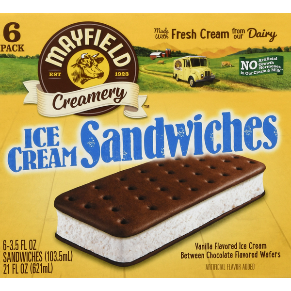 Mayfield Ice Cream Sandwiches, Chocolate, 6 Pack (6 each) - Instacart