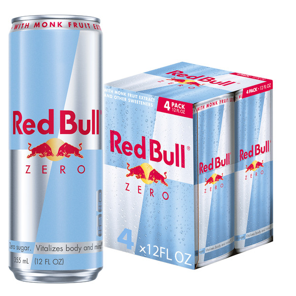 Red Bull Zero Energy Drink, 12 fl. oz., Pack of 4 Cans, 114mg
