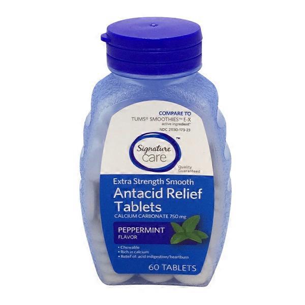 Signature Home Extra Strength Smooth Antacid Relief Tablets Peppermint